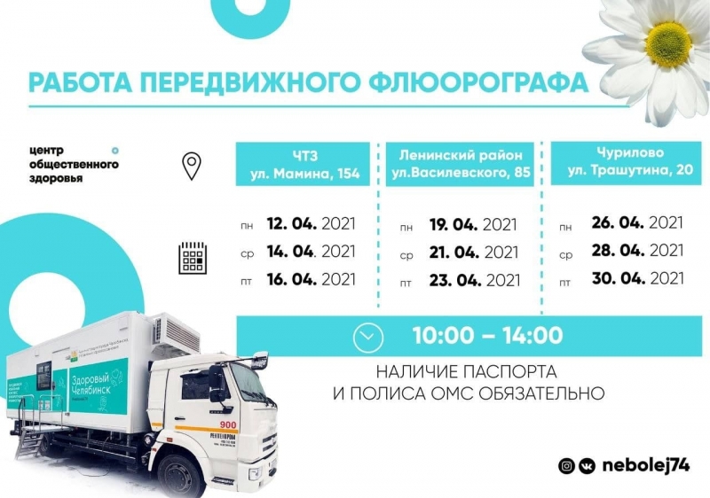 В Челябинске до конца апреля работает мобильный флюорограф