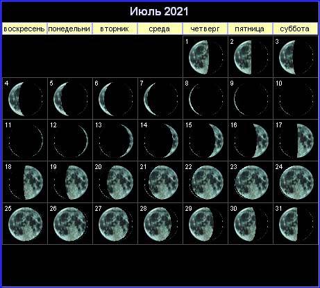 <br />
Лунный календарь и расписание фаз Луны на июль                