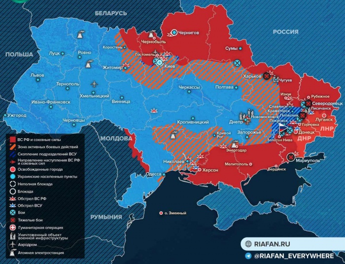 Карта боевых действий на Украине сегодня, 1 апреля 2022, в каких городах и где идут бои, последние новости ДНР и ЛНР, обзор свежих событий Донбасса, передвижение войск на 01.04