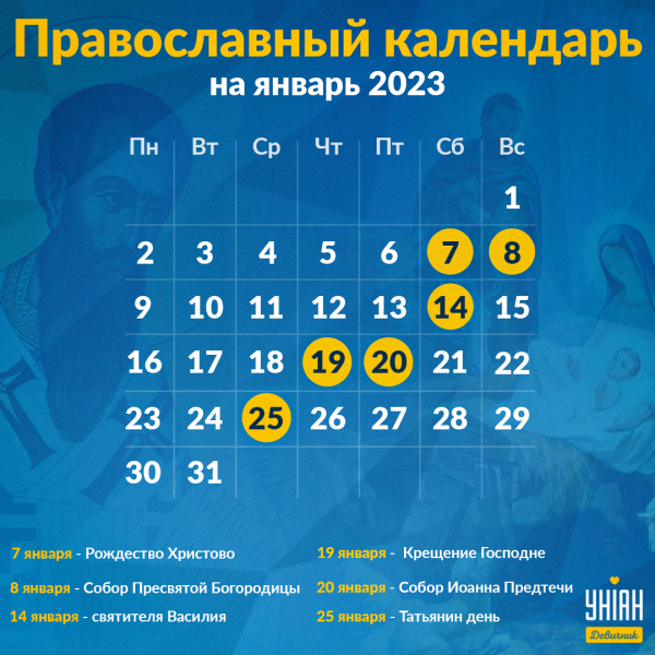 <br />
Православный календарь на январь 2023 года                