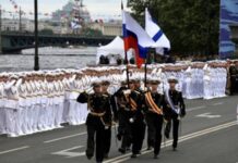 Подготовка к параду ко Дню ВМФ в СПб 30 июля 2023 года