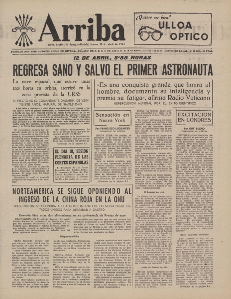 Гагарин в космосе: заголовки на первых полосах 13 апреля 1961 года